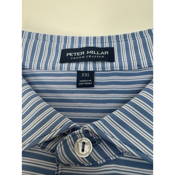 NWT Peter Millar BOWEN Triple Triple Stripe Jersey Golf Polo Shirt Blue XXL $115 - Picture 2 of 10